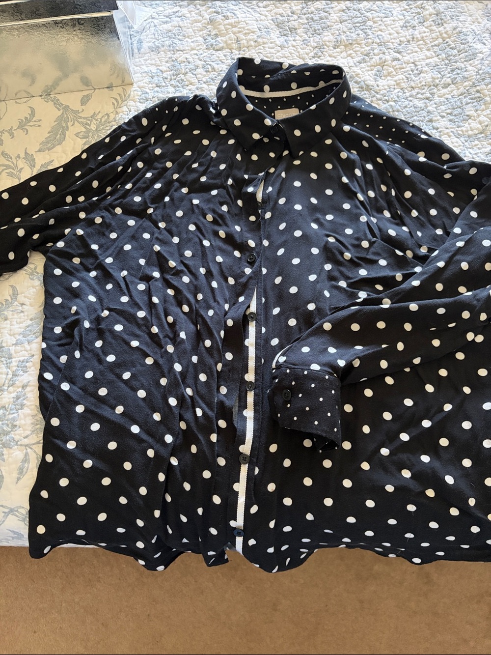 Chico's Black and White Polka Dot Button-Up Blouse